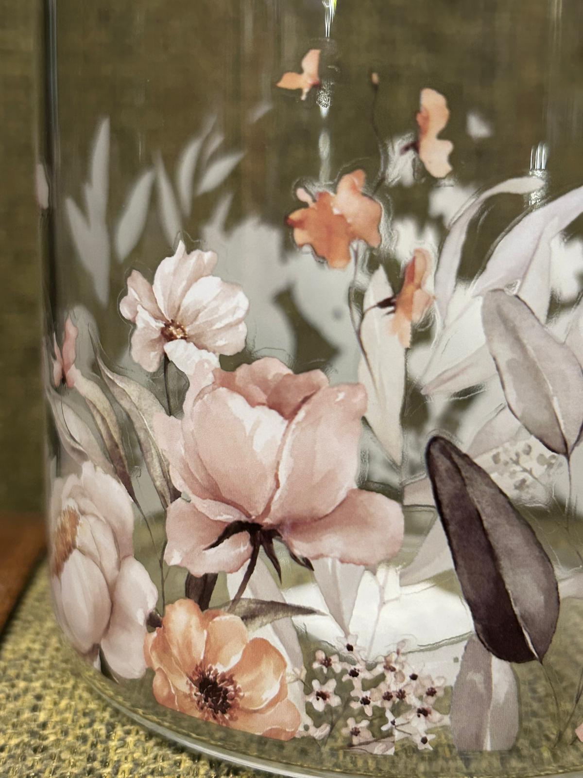 🌸 Glass Jar with Floral Decoration – Elegance and Functionality 🌸